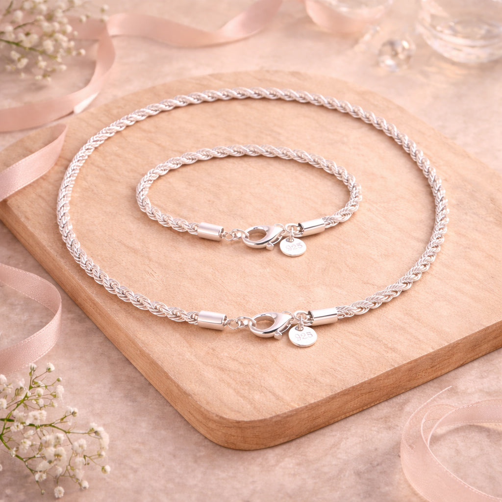Schmuckset aus 925er Sterling Silber, Twisted Cord