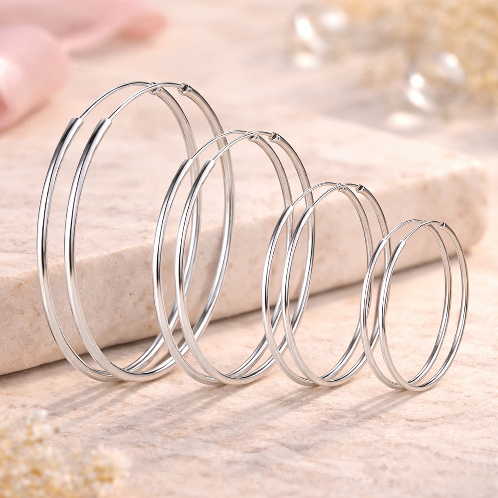 Creolen aus 925er Sterling-Silber, verschiedene Größen mit Bügelverschluss