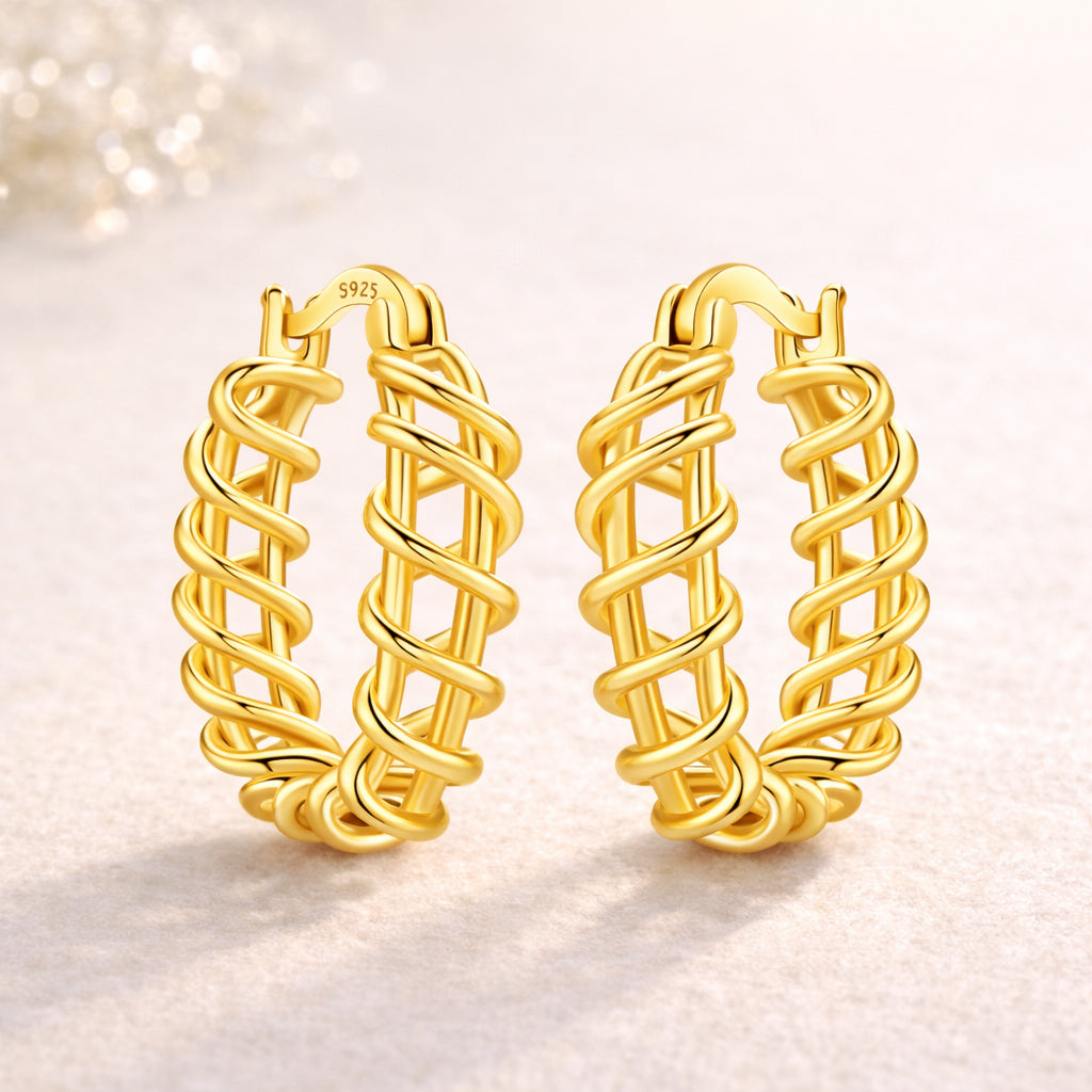 Ohrringe aus 925er Sterling Silber - vergoldet - Geflochtene Creolen