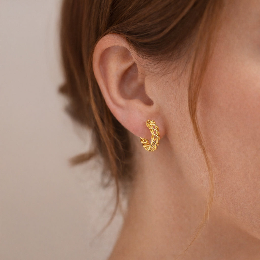 Ohrringe aus 925er Sterling Silber - vergoldet - Geflochtene Creolen