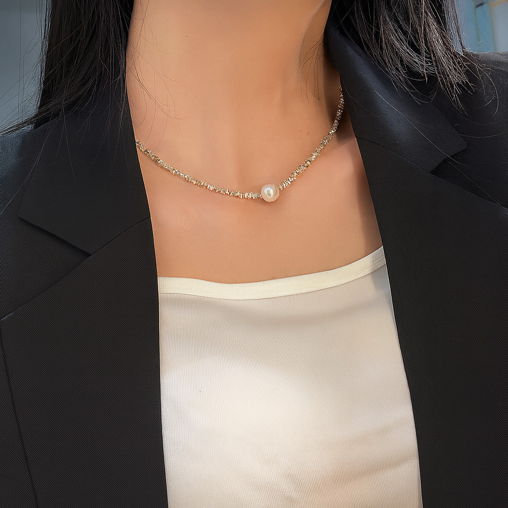 Kette mit Anhänger aus 925er Sterling-Silber, Strukturkette mit Perle